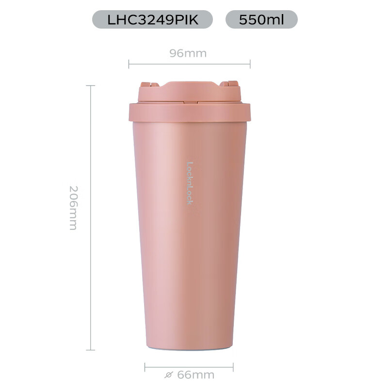 LOCK&LOCK Insulated Mug Meets Vitality Insulation And Cold Coffee Cup with Pop-Up Lid, Stylish Water Bottle for Men And Women, 550ML, Pink