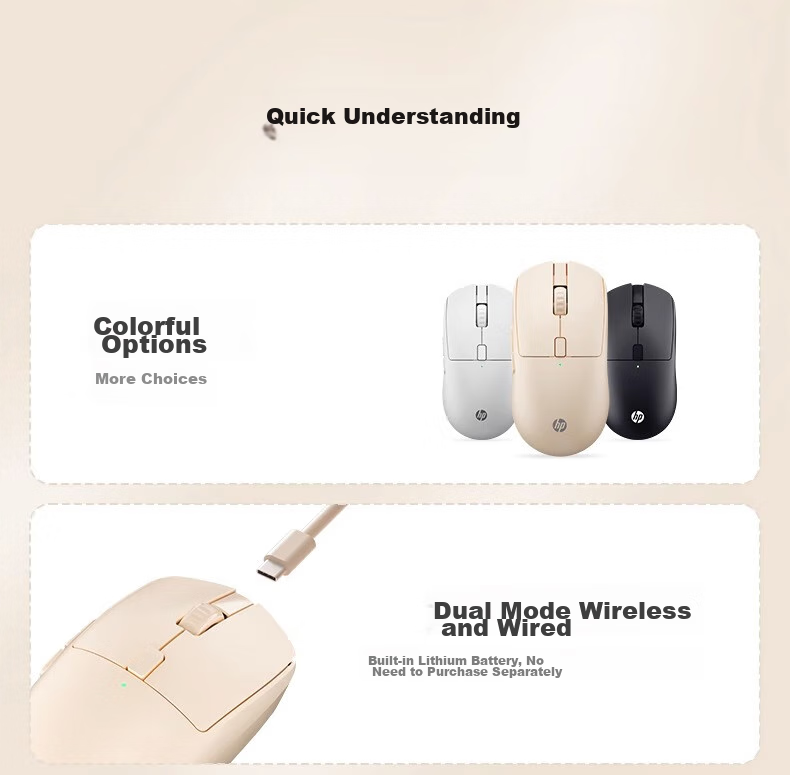 HP M23G2 Dual-Mode Wireless Mouse in Milk Tea Color, Lightweight at 65g with Wired/wireless dual-mode connection, Type-C charging, 10000 DPI adjustable driver, ergonomic desig 4