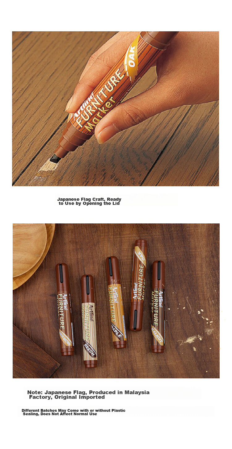 [Back to School Essential] Shachihata Artline Wood Furniture Wood Grain Pen for Old Furniture Renovation And Scratch Repair, Square Tip, 2.0-5.0mm, MAPLE Light Brown EK-95 10