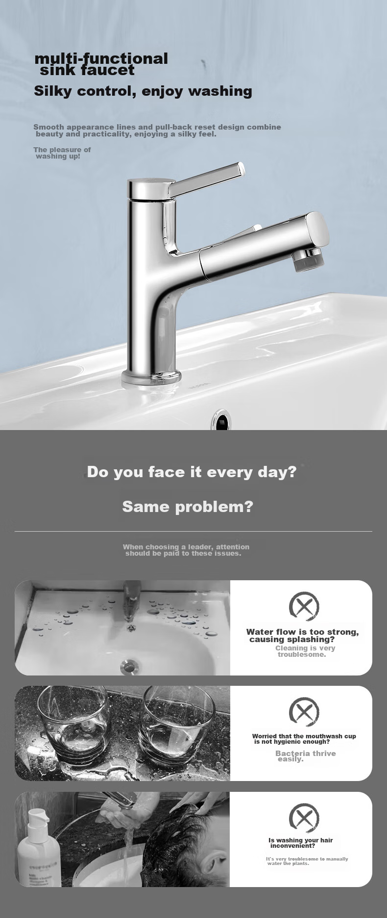 ARROW Multifunctional Pull-Out Basin Faucet for Bathroom Vanity Sink Hot and Cold Tap AE41135CP 2