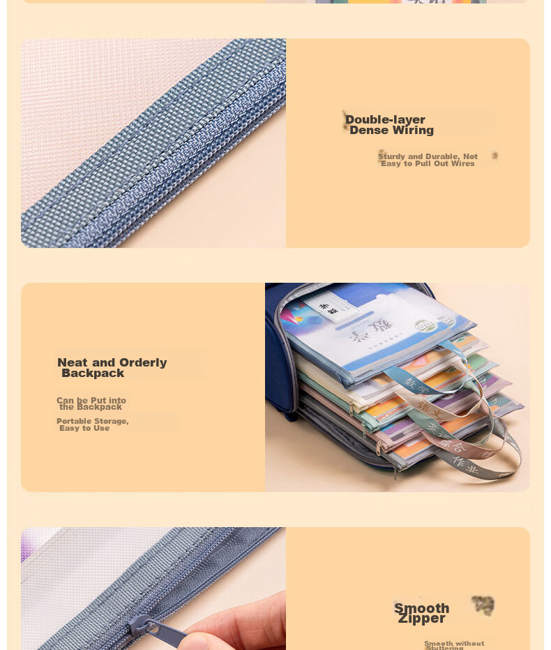 Deli School Supplies Mesh Zipper Pouches, File Folders for First Grade Elementary And Middle School Students, Subject Classification Bags, English Language Arts 5-Pack 16