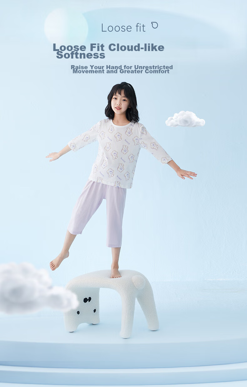 Hodo Children's Pajamas, Boys And Girls Summer Thin Pure Cotton Short-Sleeve Home Wear Set, 3A Antibacterial Air Conditioning Suit 3207 120 7