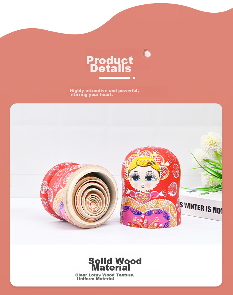 Huashimeng Russian Nesting Dolls Wooden 10-Layer Cartoon Doll Toy for Boys And Girls, Birthday And Holiday Gift 6