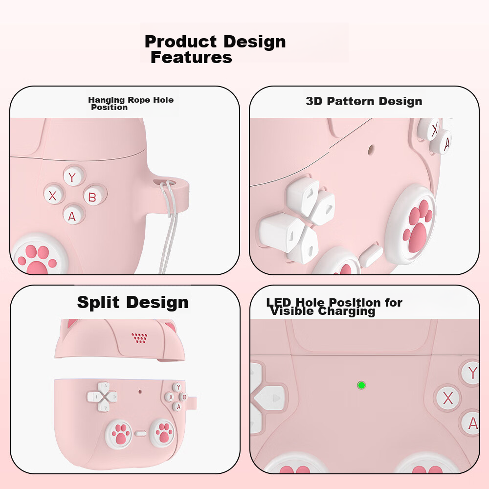 ESCASE AirPods 4 Case, Protective Cover for Apple Fourth Generation Earphones, 2024 Wireless Bluetooth Earphone Case, Shockproof, Dustproof, Silicone, Unisex, Stain-Resistant, Wear-Resistant, Cute Cat Design, Light Pink 6