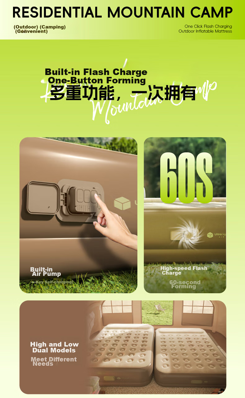 Adandyish Built-In Battery Pump Automatic Inflatable Mattress, Single Bed Air Mattress, Nap Tent Inflatable Pad, 190*100*25 2
