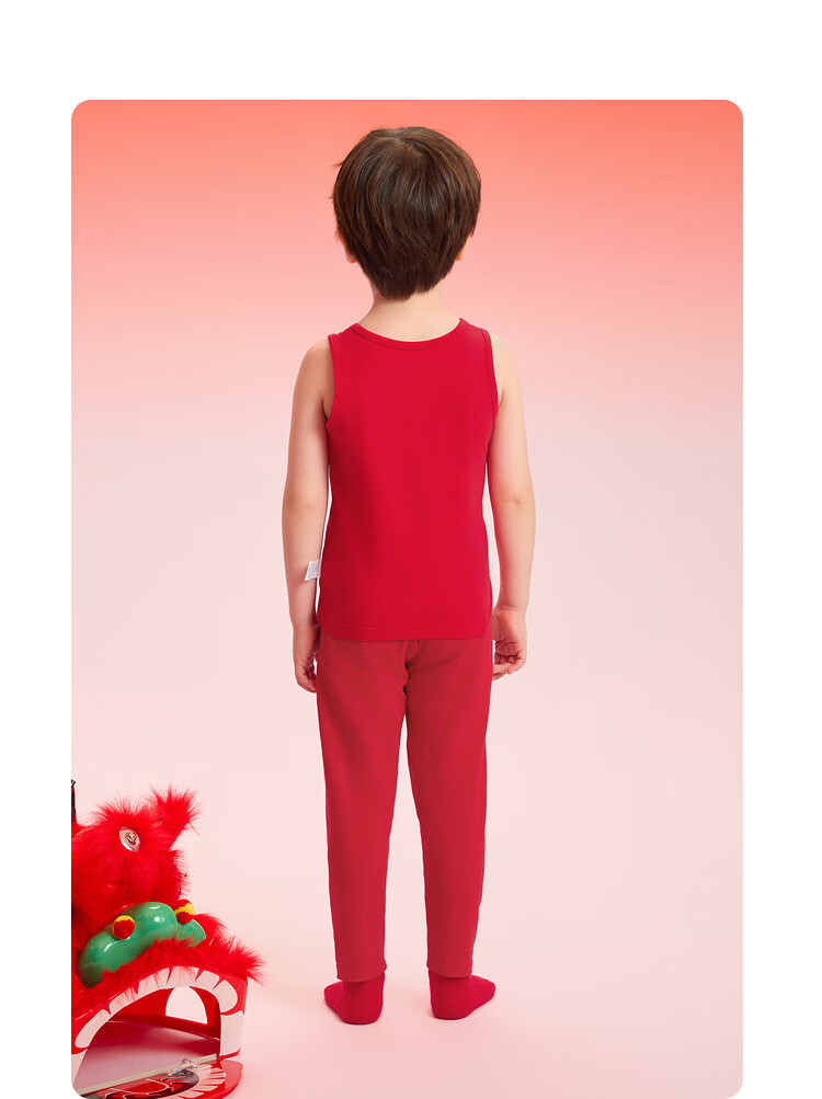 BALABALA Children's Tank Top, Snake Year Zodiac, Boys' Red New Year Season, Skin-Friendly Cotton, Two-Piece Set, 209125169102 18