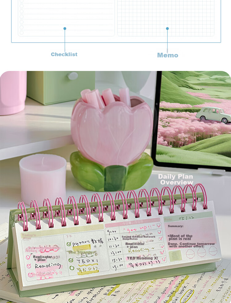 Sannianerban Desktop Daily Planner, Study Planner, High-Quality Office Work Log, Schedule, Self-Discipline Check-In Book, Record Book - Blue Star Weekly Pla 5