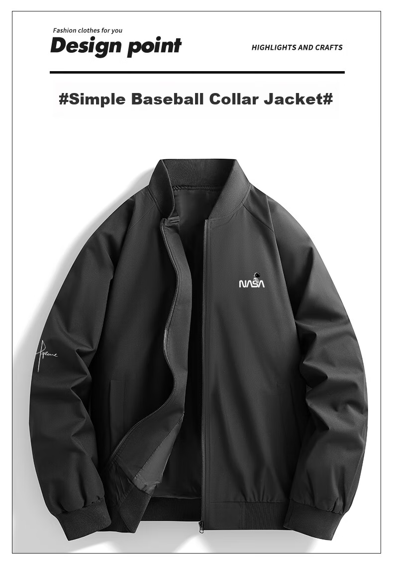 NASA MARVEL Jacket for Men, Spring And Autumn Outerwear, Trendy Casual Fashion Sports Loose Fit Stand-Collar Baseball Shirt Couple Style, Black, XL 4