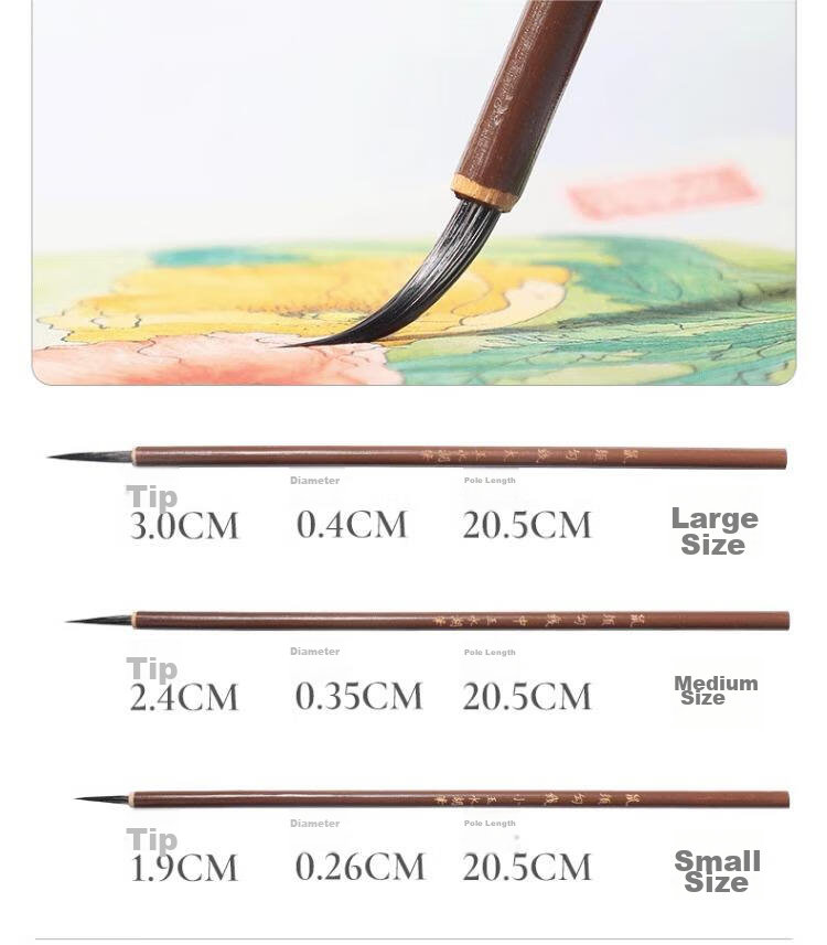 Yushuihu 3-Piece Set of Fine Brush Calligraphy Wolf Hair Brushes for Chinese Painting, Art-Specific Flower Branches And Outline Brushes, White-Style Drawing Brushes, Mouse Whisker And Wolf Sheep Hook Line Brushes with Fine Tips, Floral And Bird Painting Brush Set 13