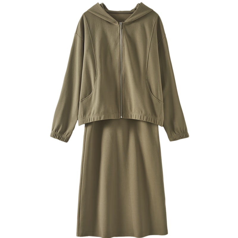 Dme [Laoqian Lazy Knit Set], Autumn Loose Shoulder Relaxed Top U-Neck Vest Dress Two-Piece Set for Wome
