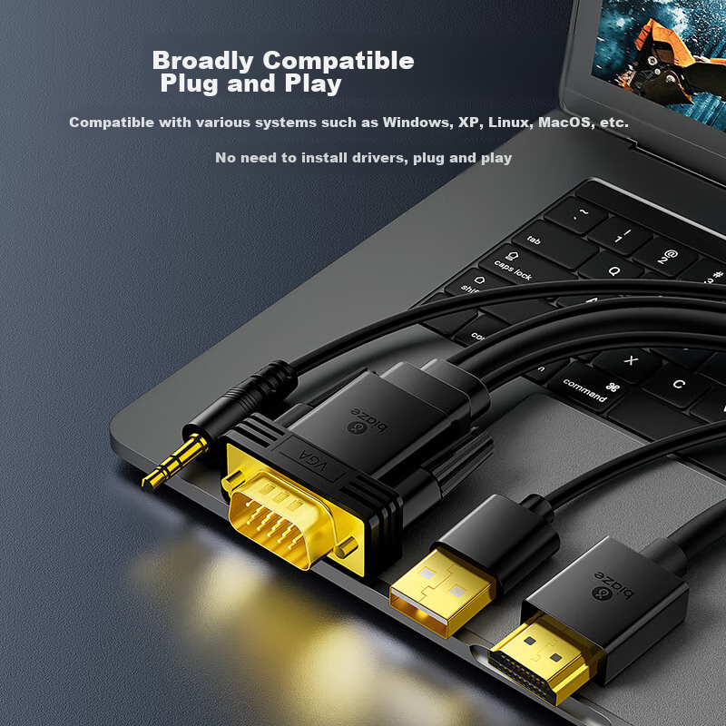 Переходник BIAZE VGA на HDMI с аудио, 3 метра, черный