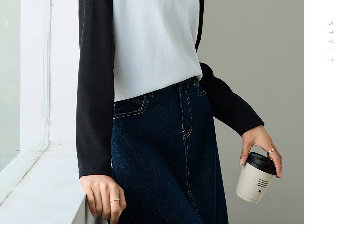 Chushen Spring And Autumn Long-Sleeve T-Shirt for Women, Wilderness Maillard Round Neck Contrasting Color Splicing Simple Loose Base Shirt S143T2022 30