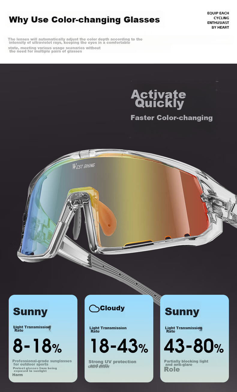 XQZ Cyclist Cycling Glasses Color-Changing UV Protection Day and Night Use Professional Full-Wrap Windproof Dustproof Goggles 4