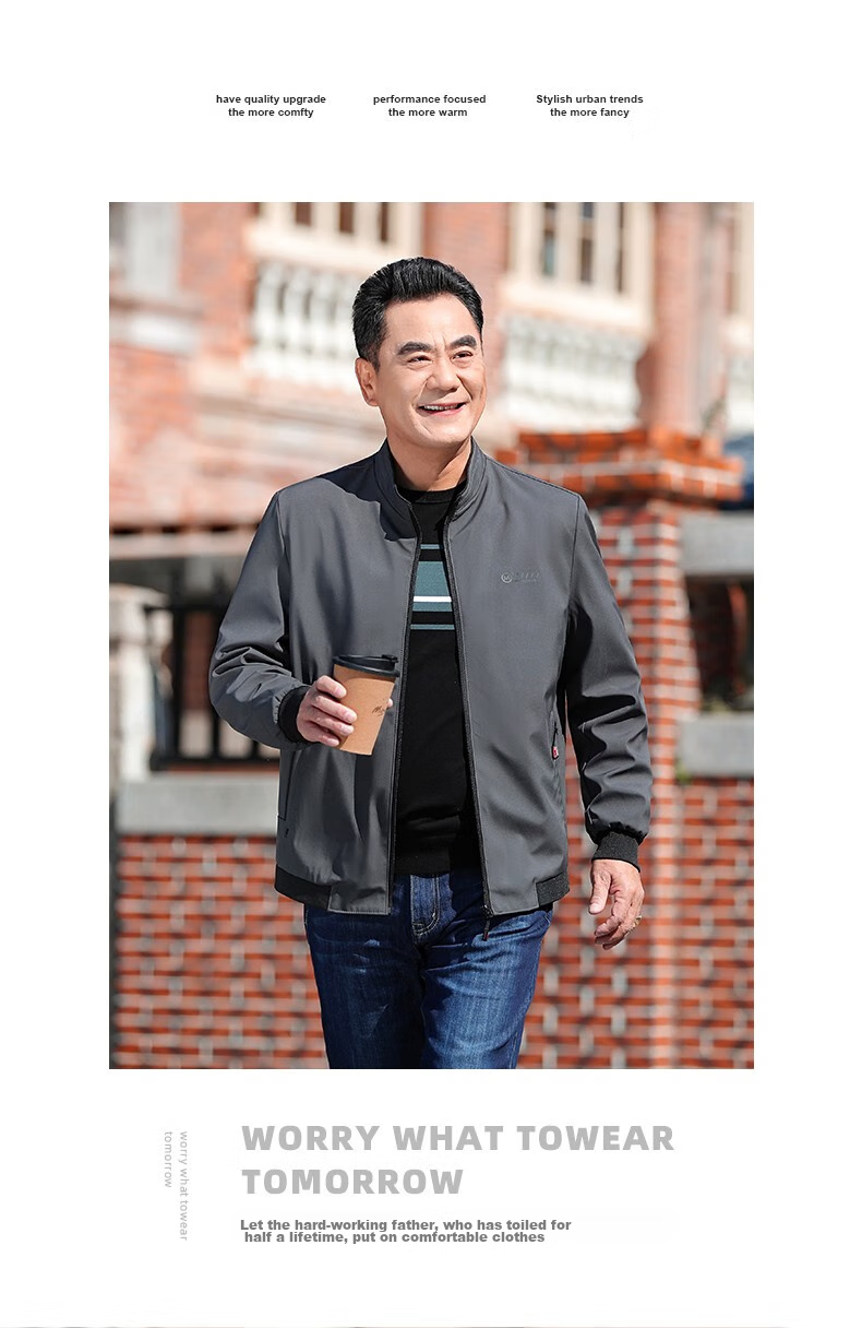 Baocaiyang Dad's Casual Stand-Collar Jacket for Men, Spring And Autumn Outerwear, Middle-Aged And Elderly Menswear, Clothing for Fathers And Grandfathers in Their 40s And 50s 13