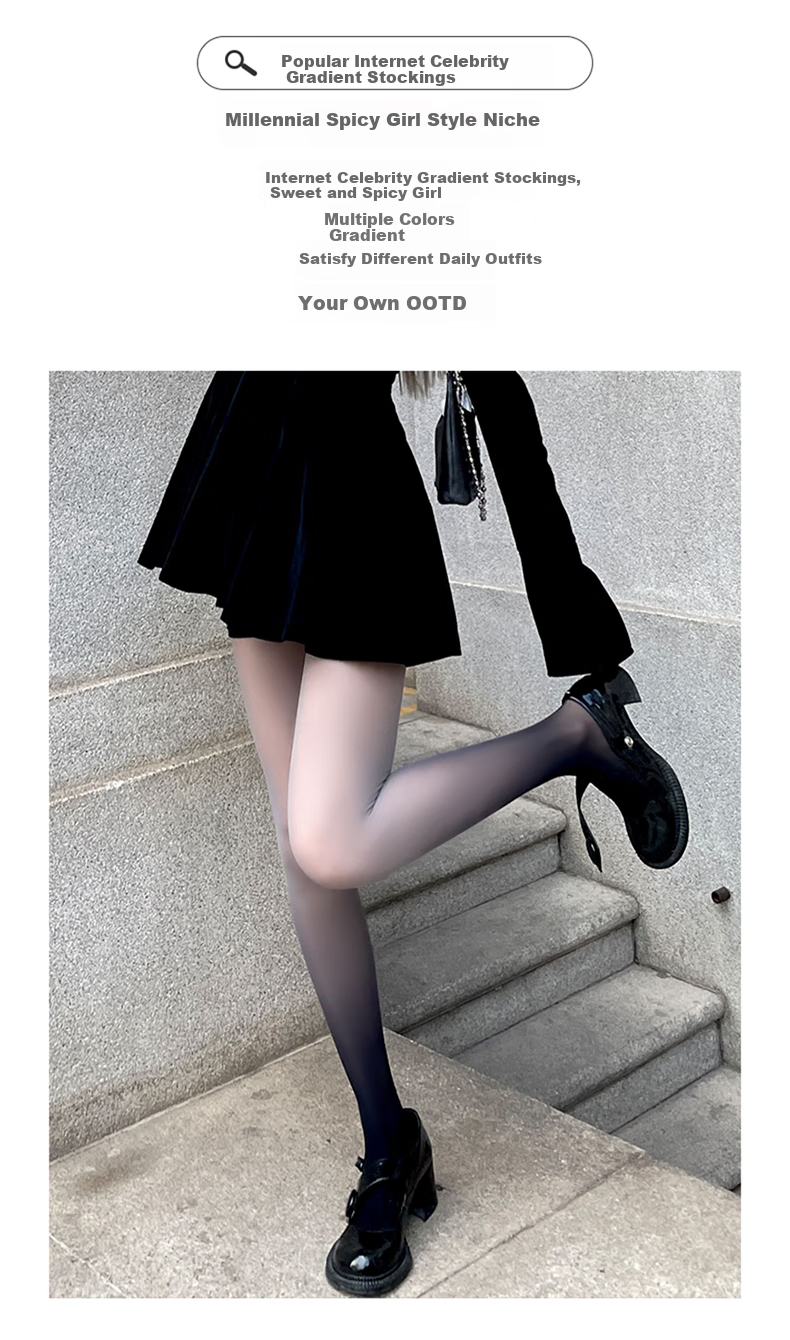 LangSha Gradient Color Sheer Pantyhose for Women Summer Ultra-Thin Tights Pure Lolita Sexy Gradient Black Stockings Gradient Green One Pair One Size 3