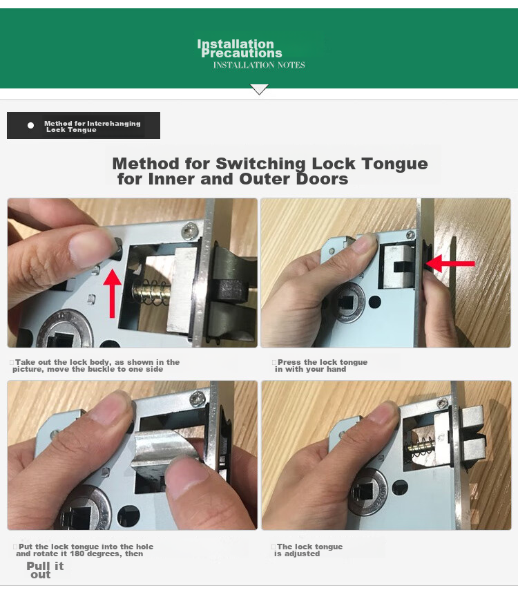 GUTE Door Lock, Interior Bedroom Wooden Door Lock, Room Door Handle, Stainless Steel Bathroom Door Lock, Brushed Color, Adjustable Door Lock 13