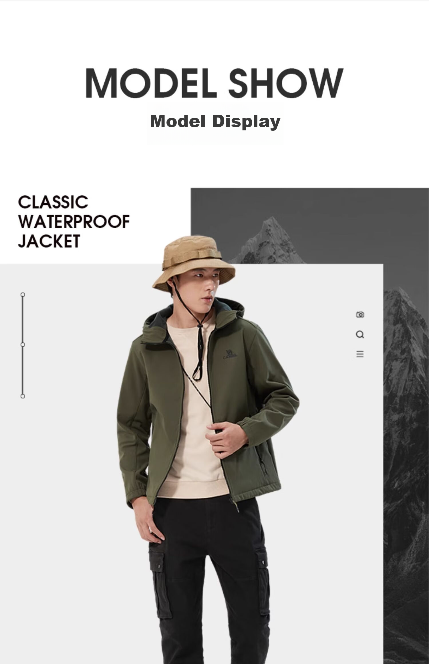 CAMEL Outdoor Soft Shell Jacket for Couples, Waterproof And Windproof, Fleece-Lined Hooded Coat, Trendy, AA22263750 21