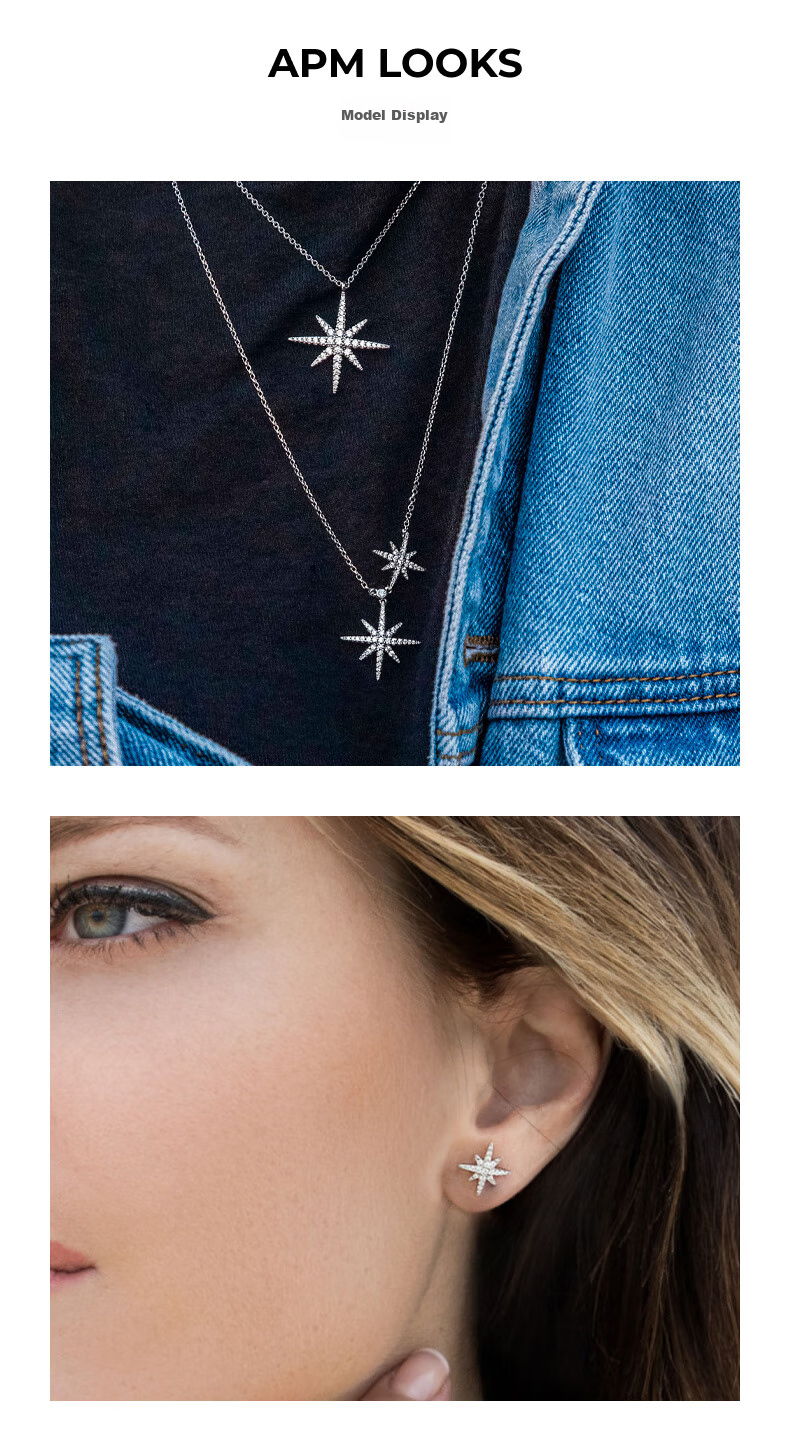 APM Monaco Baby Double Star Necklace Sweater Chain + Hexagram Earrings Gift Box Set, Gift for Girlfriend 5