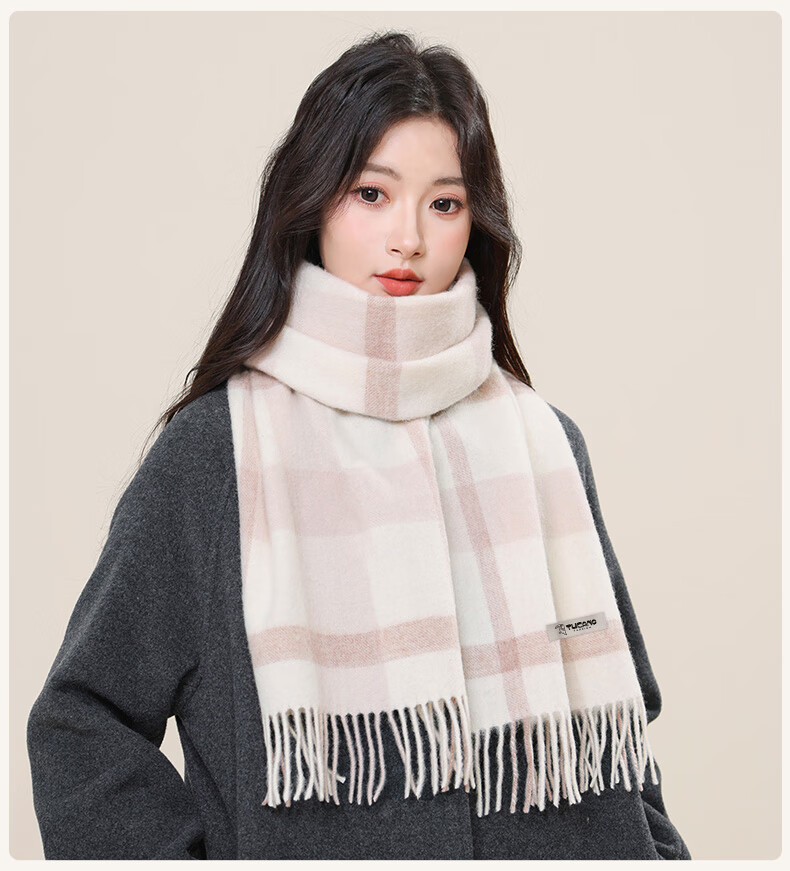 TUCANO Pure Wool Women's Winter Plaid Scarf Warm Shawl Neck Warmer Gift for Girls and Moms New Year Birthday 20