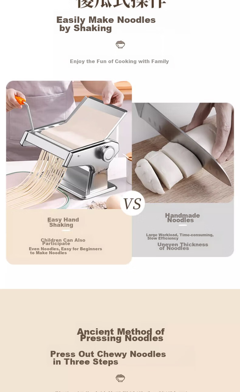 Jingmao Noodle Maker for Home Use, Small Stainless Steel Noodle Press Machine, Hand-Cranked Multi-Functional Dough Roller And Pasta Maker 9