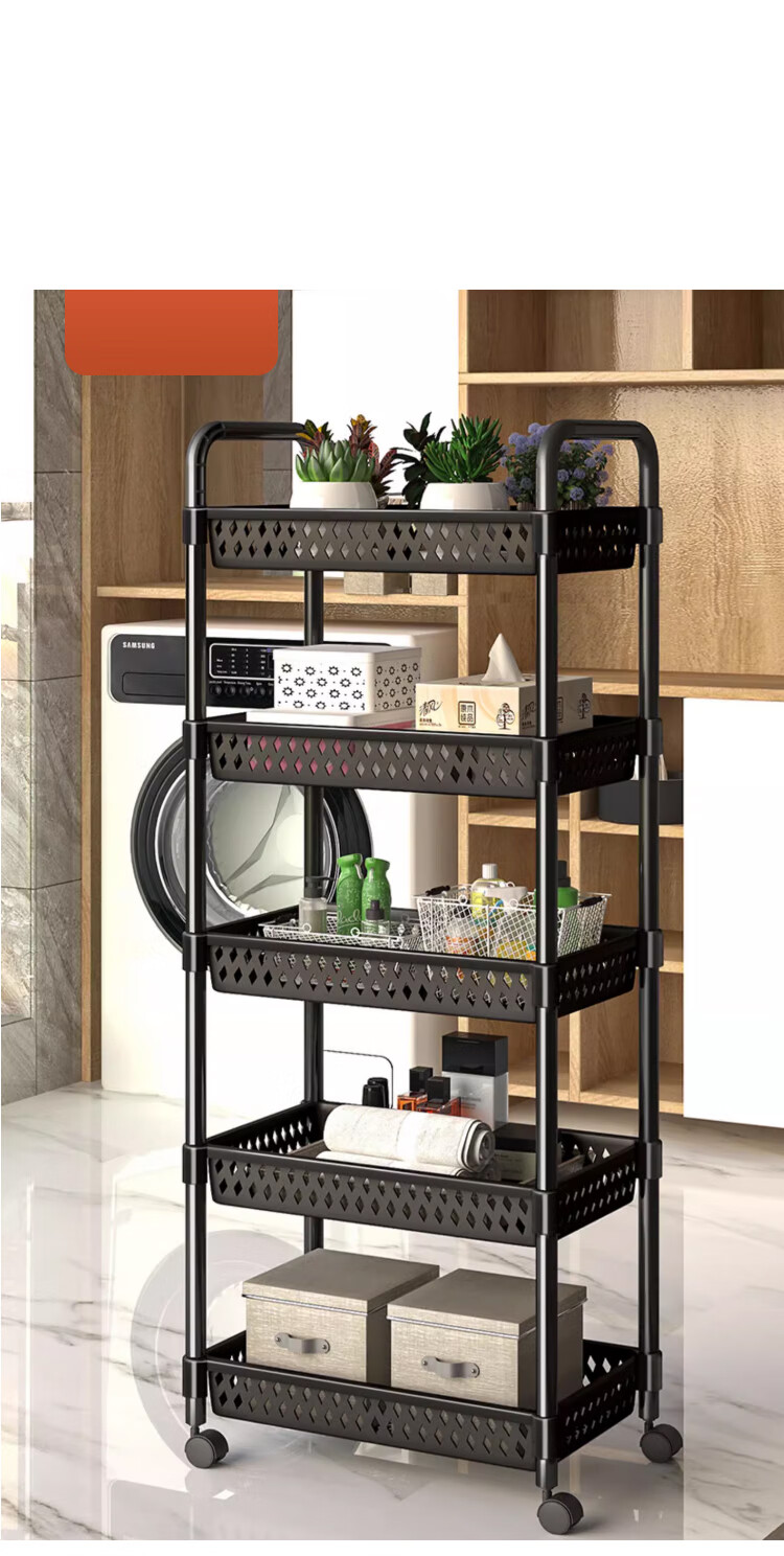 Yupin Floor Storage Rack Cart Living Room Snack Storage Shelf Kitchen Layered Rack Black with Handle 3-Tier ZW295 13