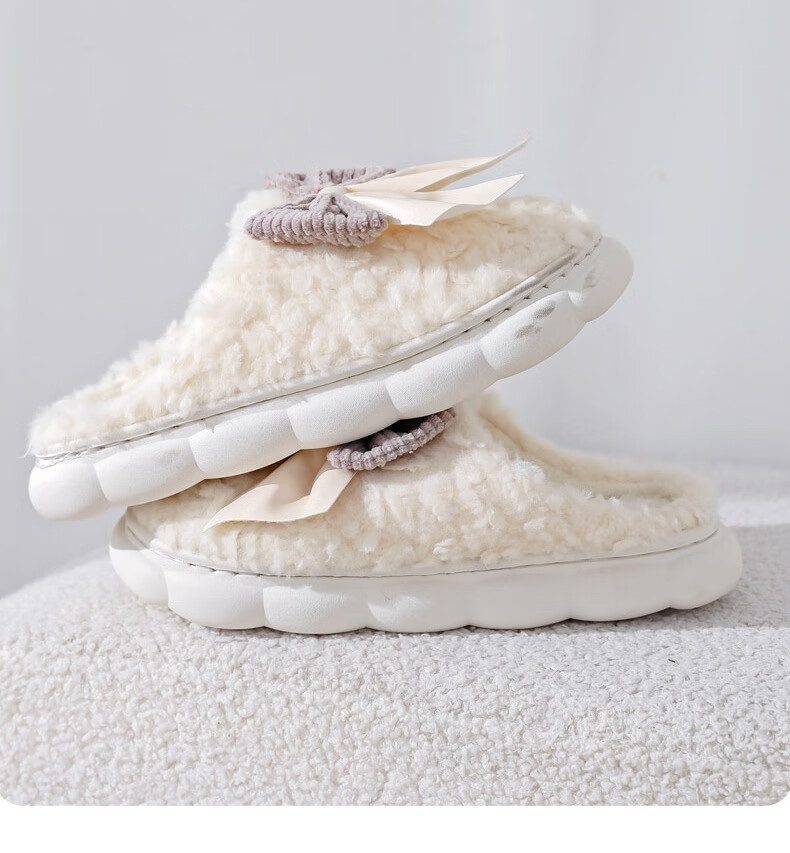 Huameijianbu Butterfly Bow Women's Cute Warm Thick-Soled Home And Outdoor Cotton Slippers HM298 White Size 40-41 29