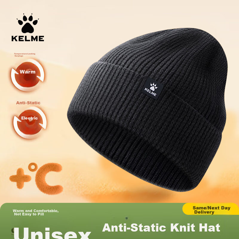 KELME Men's Hat, Autumn And Winter Wool Cap, Warm Sports Running Cold Hat, Skiing Hiking Mountaineering Cycling Windproof Knitted Hat