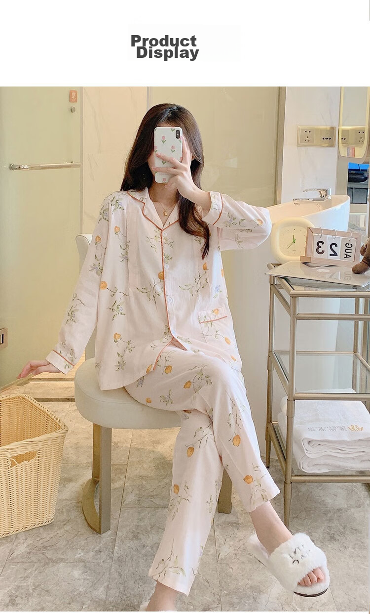 Aibaoshi Maternity Wear, Pure Cotton Gauze, Spring And Summer, Nursing Clothes for Pregnant Women, Breastfeeding Pajamas, Loungewear, Size L, Lemon M347 11