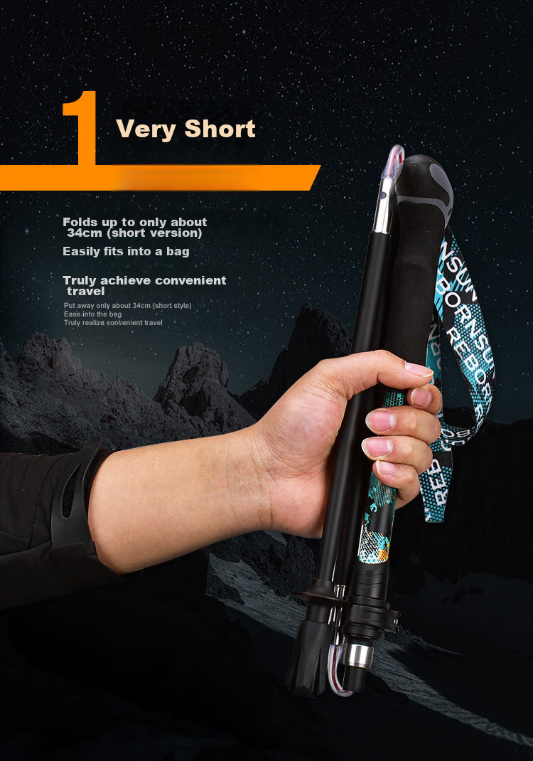 Lubinxun Folding Carbon Ultra-Light Ultra-Short Telescopic Outdoor Carbon Fiber Trail Running Hiking Pole, Green Long Versio 1