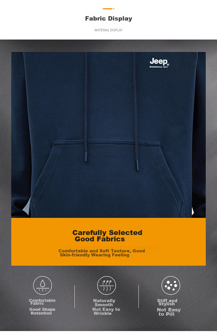 JEEP Hoodie for Men, Spring And Autumn Season, Loose-Fitting Long-Sleeve T-Shirt, Trendy Heavyweight Clothing for Men, Black, XL 3