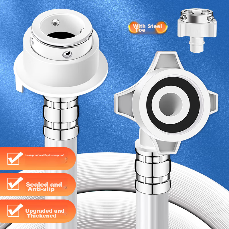 Lelandi Fully Automatic Washing Machine, 2-Meter Inlet Hose, 1/2 Inch Connector, Extended Hose 2m, Universal Interface with Steel Head for Fully Automatic Drum And Impeller Washers, L5003