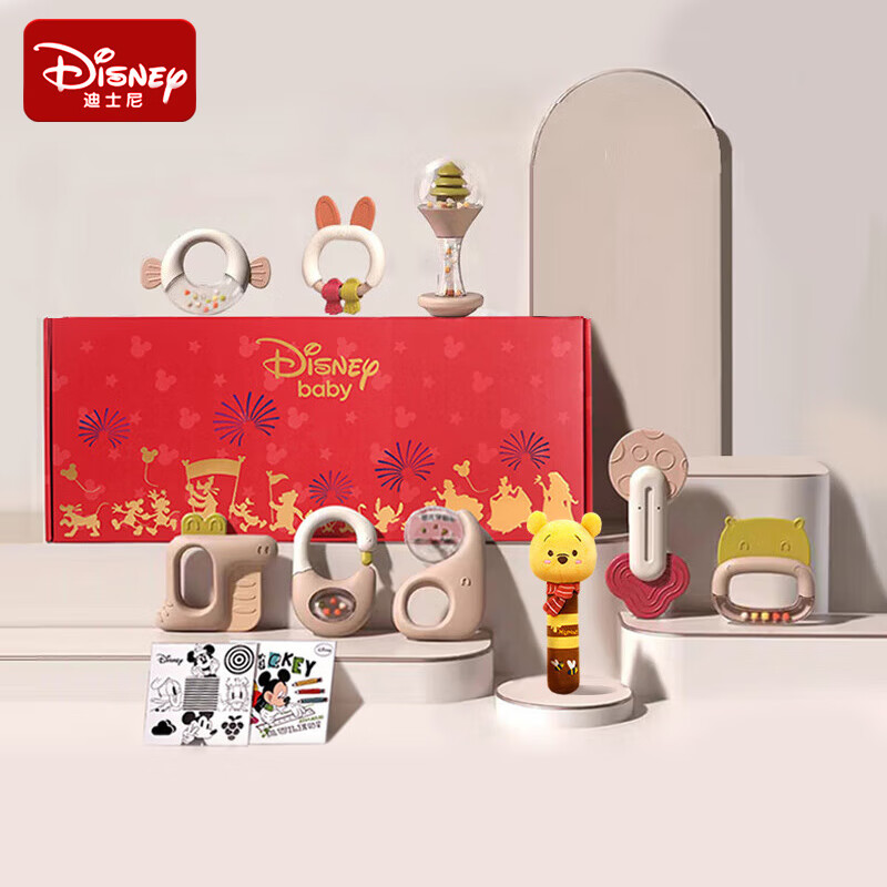 Disney Newborn Welcome Gift Set, Baby Gift Box, Newborn Present, Full Moon Gift, Teether, Rattle