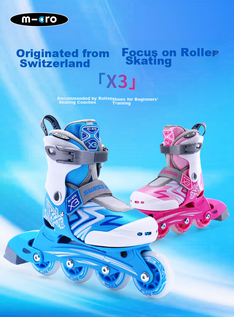 Micro Ice Skates for Children, Boys And Girls, Micro Roller Skates Suitable for Primary And Secondary School Students, X3 Blue Single Shoe Size L 1