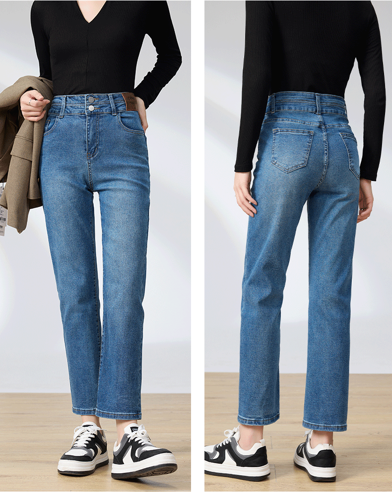 LangSha Straight-Leg Jeans for Women, Spring And Autumn Thin Style, High-Waisted Narrow Straight-Leg Pants, Heightening And Slimming Effect, Casual Cigarette-Pipe Women's Trousers 4