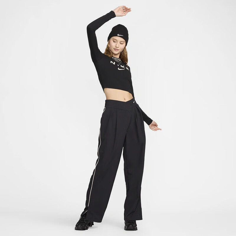 NIKE Spring And Summer Women's Long-Sleeve Round Neck T-Shirt, Sports Casual, Fitted Top FZ2859-100 White M 9