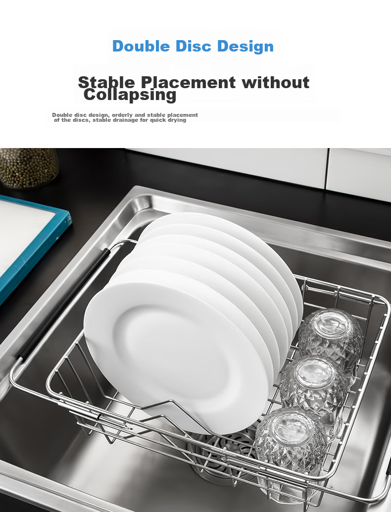 MAXCOOK Kitchen Sink Draining Rack Storage Shelf 304 Stainless Steel Expandable Draining Basket Dish Rack Organizer 7