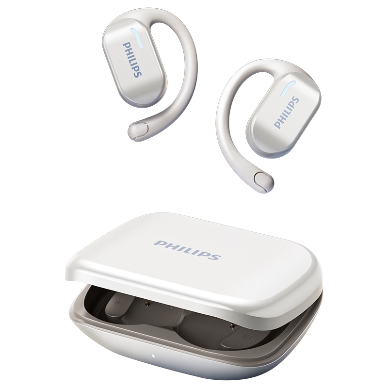 PHILIPS Bluetooth Headphones, Bone Conduction Concept, True Wireless, Over-Ear, Open-Style, Not In-Ear, Clip-On, for Sports And Running, Long Battery Life, High-End Noise Reduction, Universal Fit for Apple And Huawei - TAT1769 White