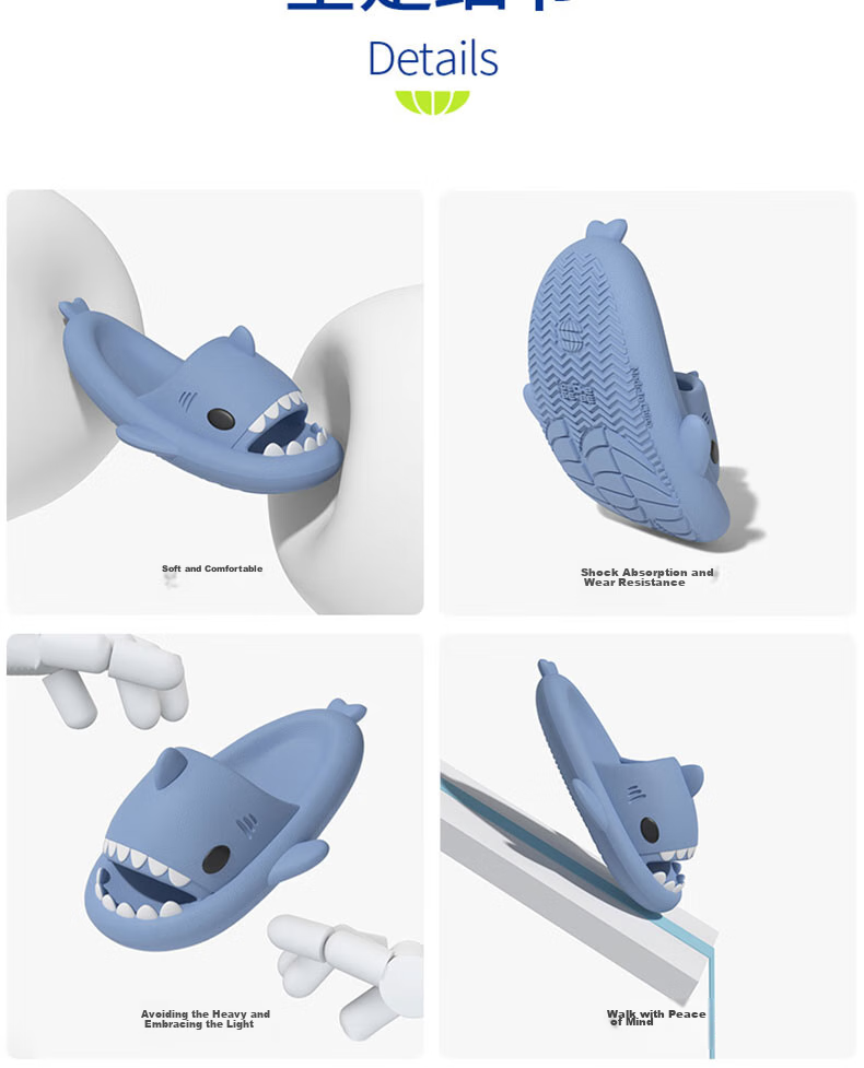 Chikoku First Generation Shark Slippers for Men, Summer Home Bathroom Thick-Soled Non-Slip Couple Slippers for Women, Summer Outdoor Wear 7