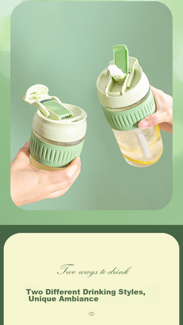 LOCK&LOCK Portable Coffee Mug Glass Cup with Straw, Handheld Cup, Cute Milk Cup, 350ML Yellow 4
