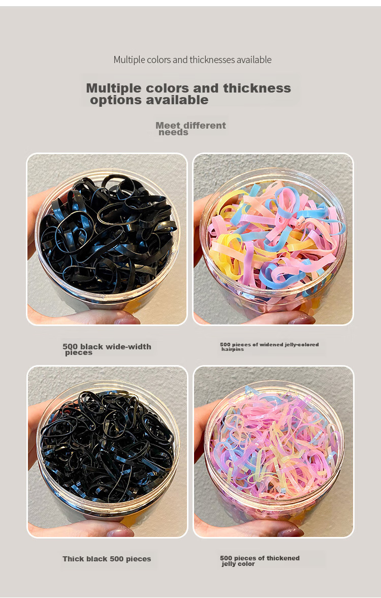 UPLUS High-Elasticity Disposable Hair Ties [Wider And Thicker, 500 Pieces] Small Rubber Bands for Hair Tying, Hair Elastics, Leather Covers, Jelly Color 3