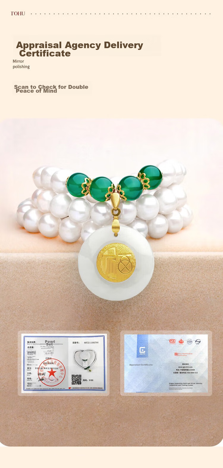 N2it Natural Freshwater Pearl Necklace for Women with Gold-Inlaid Jade Pendant Set, Birthday Gift for Ladies, Mothers And Mothers-I 6
