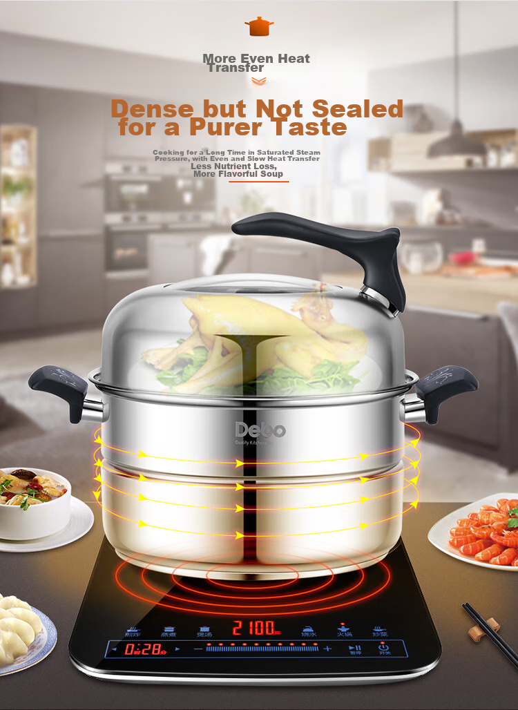 Debo Tang Steamer Pot, 304 Stainless Steel, Two-Layer Steamer Pot, Compatible with Induction Cookers, Wokeli 30cm 10