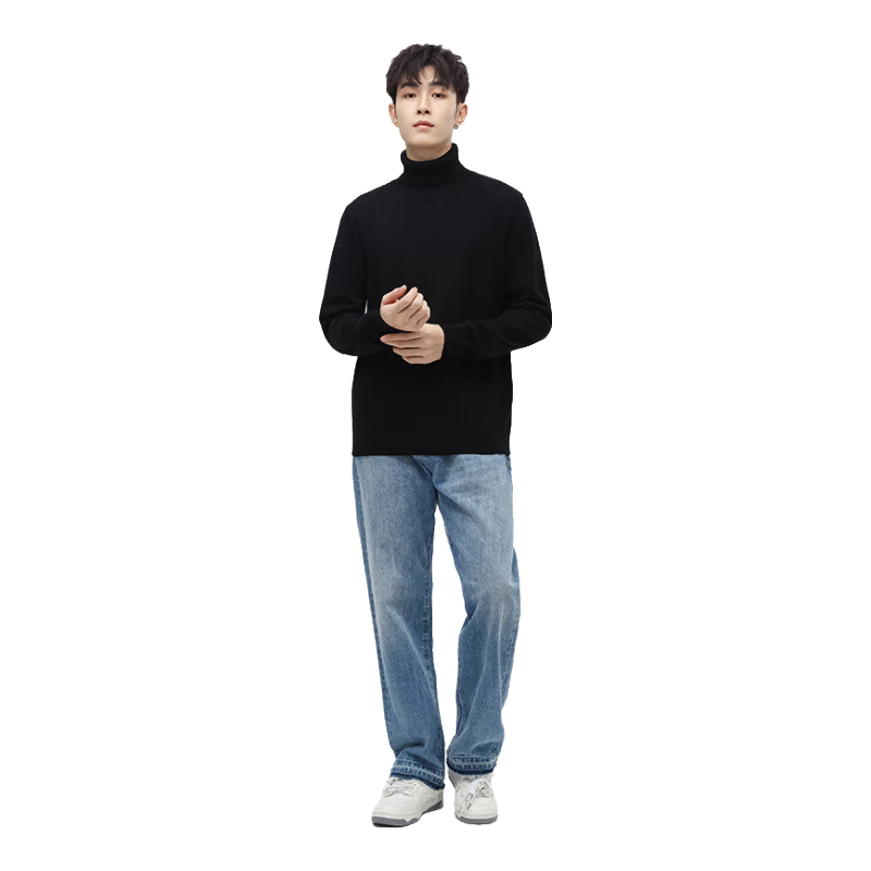 Jeanswest Men's Sweater Autumn Winter Casual High Neck Warm Thickened Base Shirt Simple Knitwear Black XL
