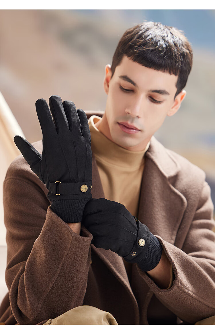 JEEP Winter Men's Fleece-Lined Thickened Leather Touchscreen Riding Gloves Windproof Warm Motorcycle Gloves 6