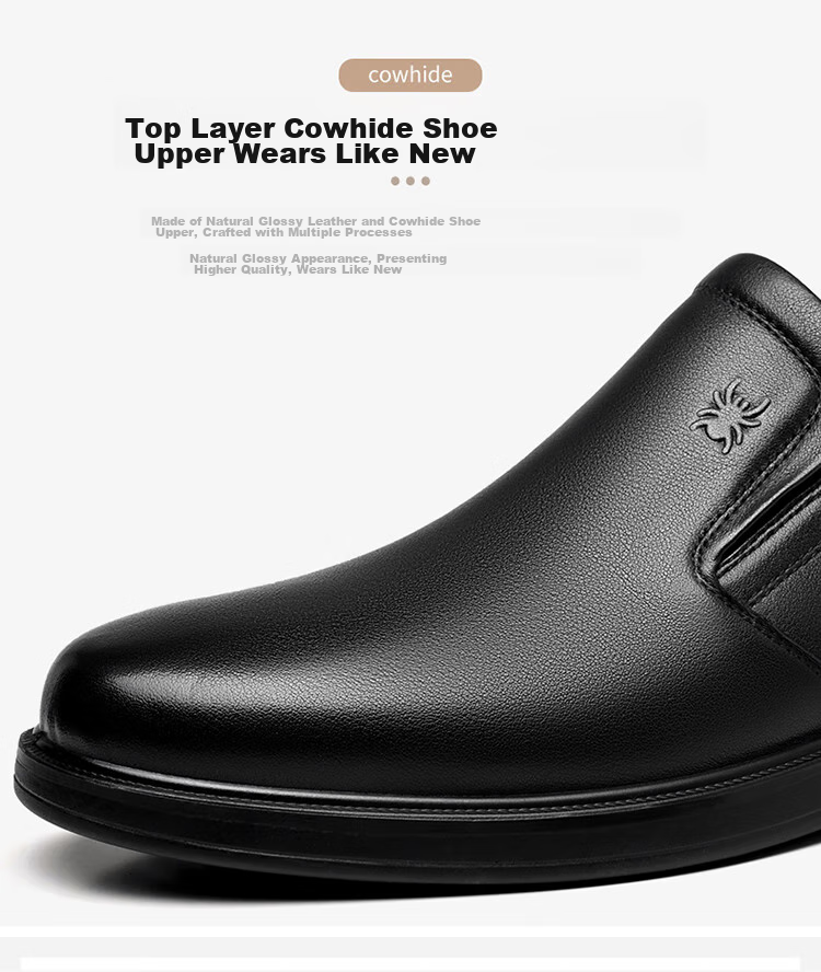 SPIDER KING Men's Leather Shoes, Spring And Autumn Cowhide, British Style Business Casual Slip-On Soft-Soled Dad Shoes, 22691 Black, Size 44 5