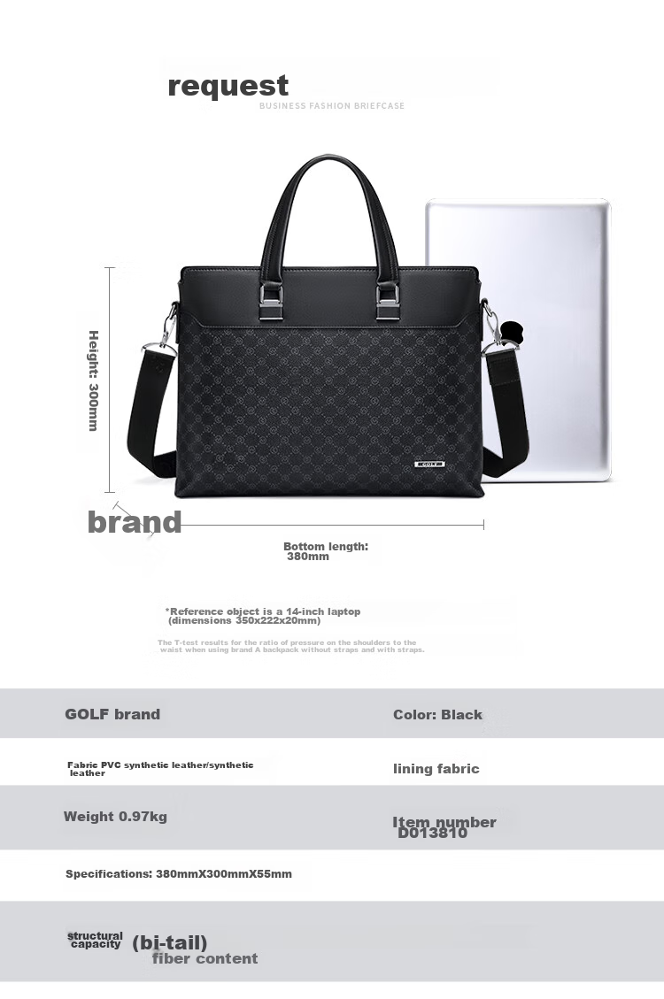 GOLF Briefcase, Men's Handbag, 14-Inch Laptop Bag, Business Office Travel Shoulder Crossbody Bag 15