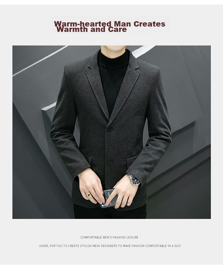 ROMON Men's Suit, Spring And Autumn Woolen Blazer, Business Casual Outerwear Jacket for Me 8