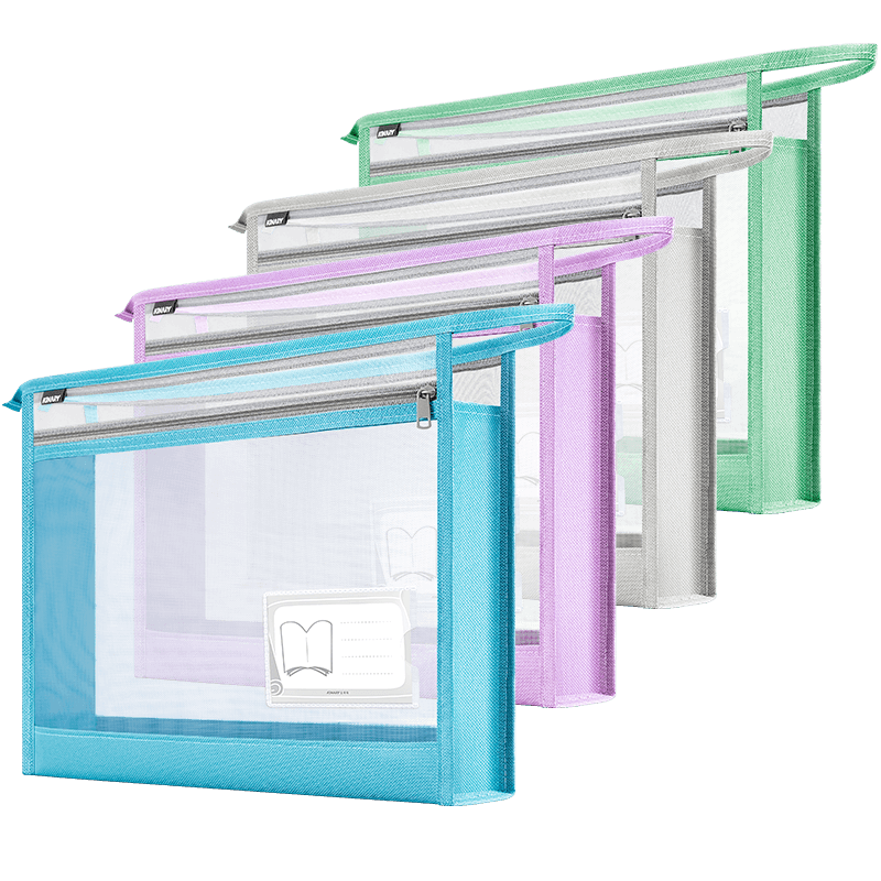 Jindeli 4 A4 Transparent File Folders for Primary And Middle School Students, Subject Classification Pouches with Zipper for Books, Homework, Exam Papers Storage, Handbags, Stationery And Tutoring Bags FB8794-4