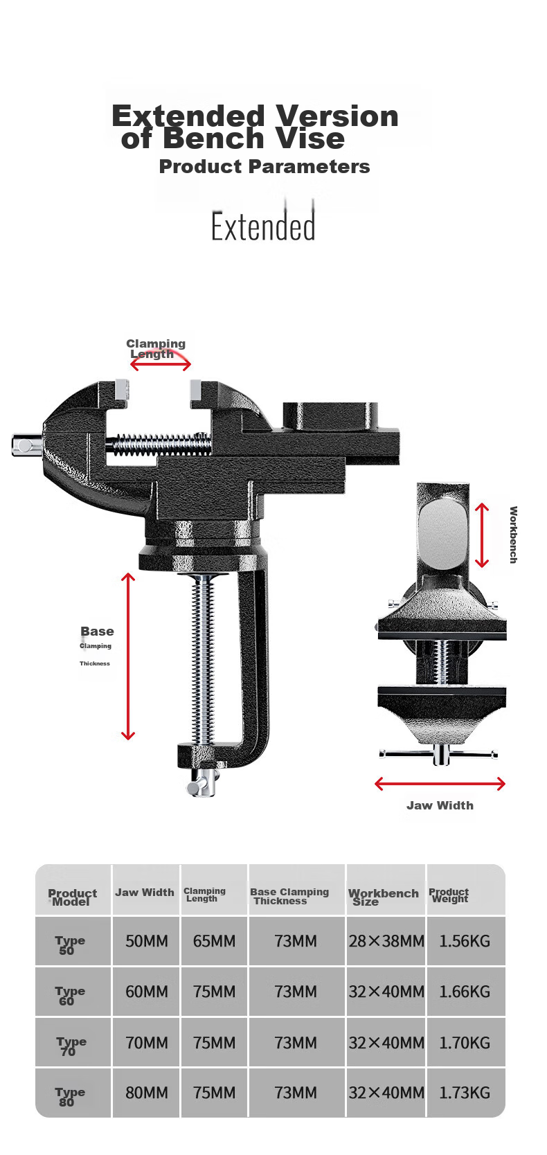 DELIXI Bench Vise, Small Multi-Functional Household Vise, 360° Rotatable Bench Vise Table, Workbench Mini Bench Vise 11