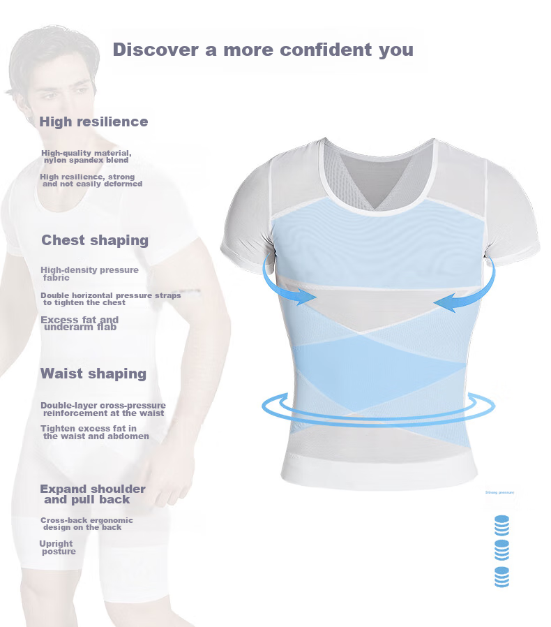 LangSha Men's Short Sleeve Shapewear Shirt, Tummy Control, Beer Belly Reduction, Thin Breathable, Tight-Fitting Men's Body Shaper, High Elasticity, Chest Compression, Shoulder Expansio 1